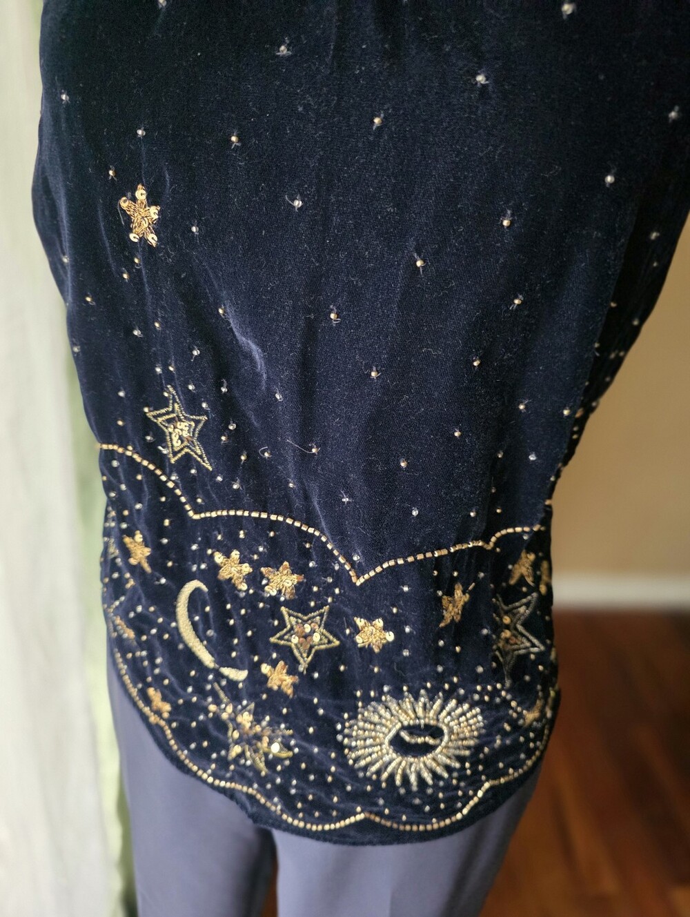 Free People Midnight Magic Beaded Moon Star Velvet Celestial Halter Tank Top L - Picture 4 of 12